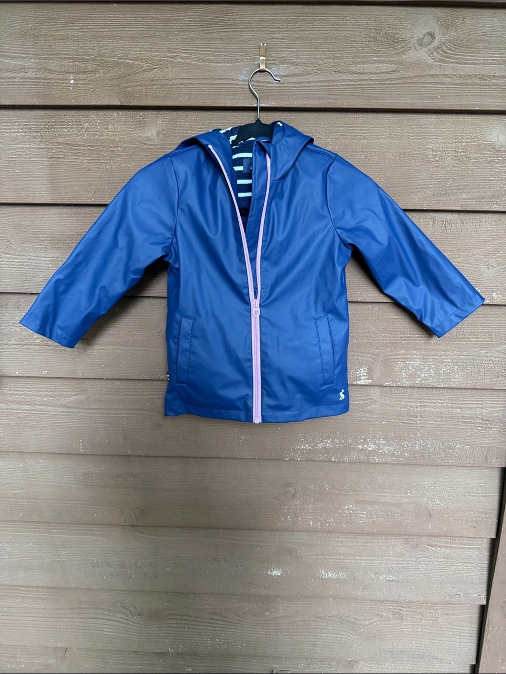 Joules Striped Navy & White Kids Jacket with Owl Hoodie Detail size 4